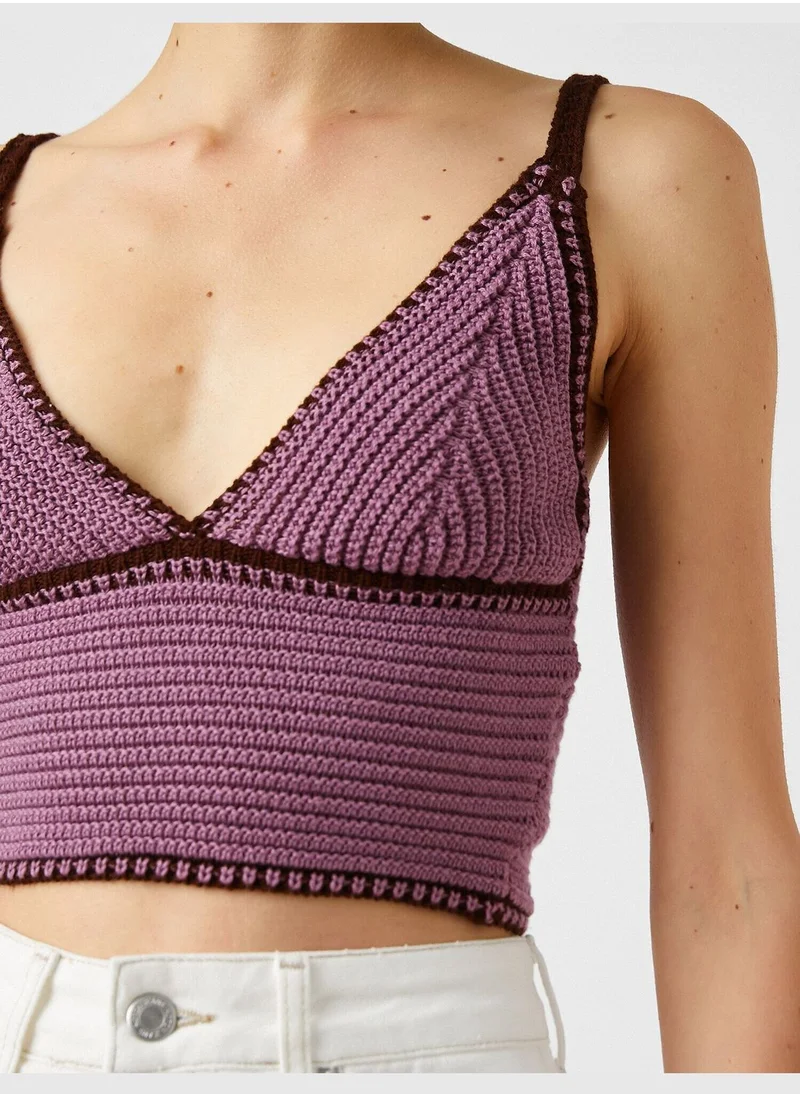 كوتن Knitted Crop Tank Top Strap V-Neck