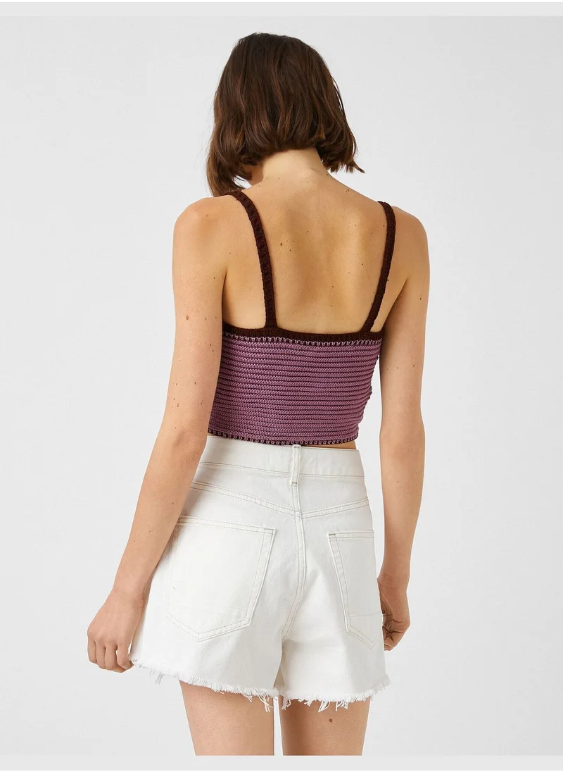 كوتن Knitted Crop Tank Top Strap V-Neck