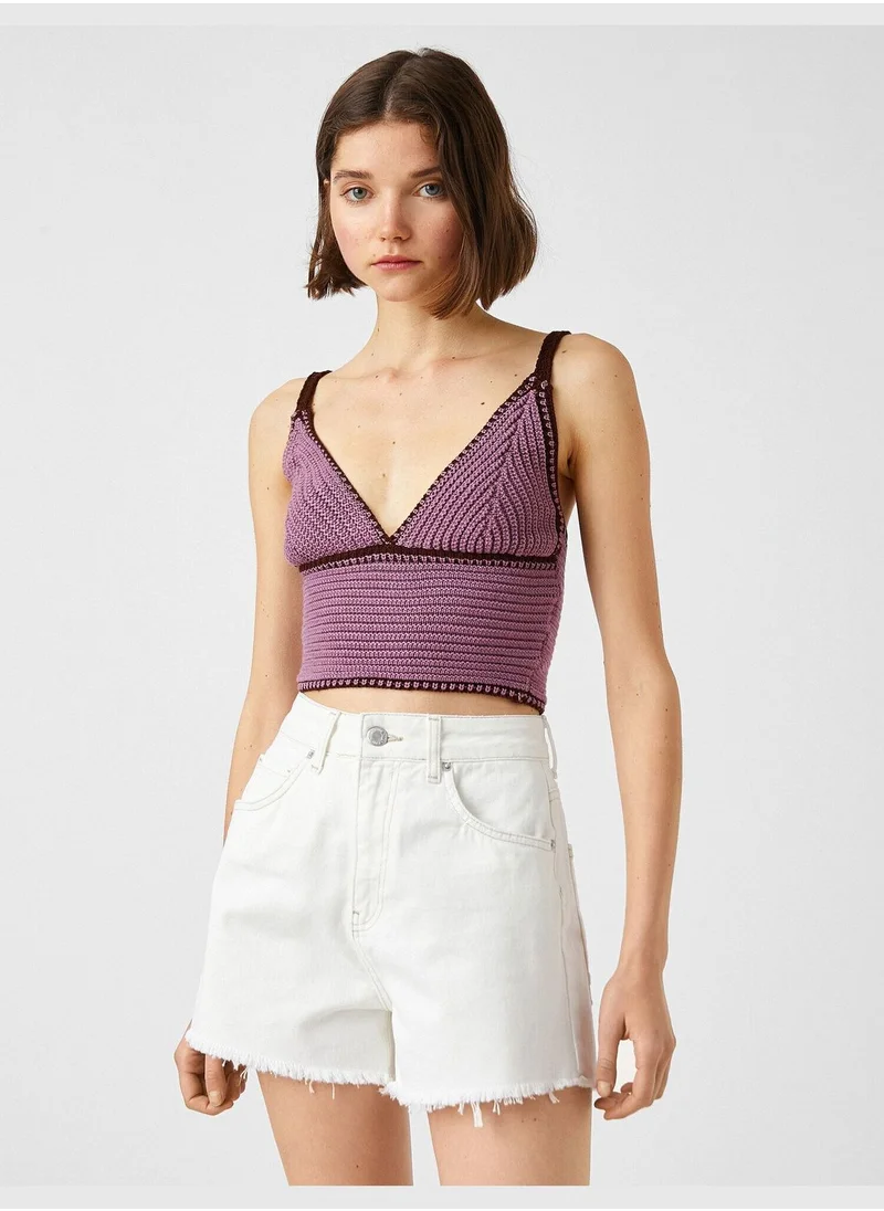كوتن Knitted Crop Tank Top Strap V-Neck