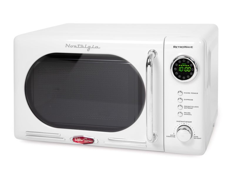 Nostalgia فرن ميكروويف مضغوط ريترو من نوستالجيا - 0.7 قدم مكعب - 700 واط مع شاشة رقمية LED - قفل للأطفال - سهل التنظيف من الداخل - أبيض - Image 1