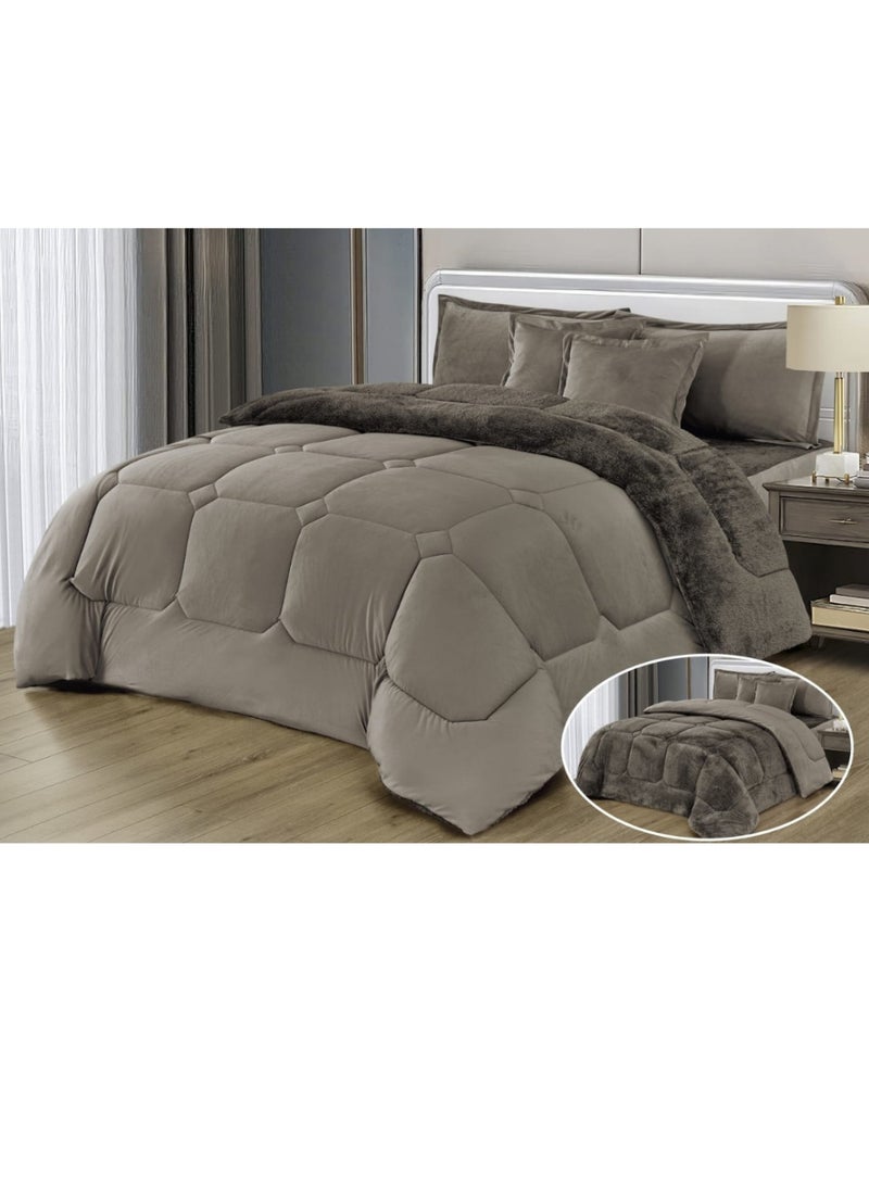 Moon Double-sided winter Comforter, velvet side, faux fur side, fits a 200x120 bed - 4-piece Comforter set (1 Comforter + 1 mattress protector + 2 decorative pillowcases) - Image 1