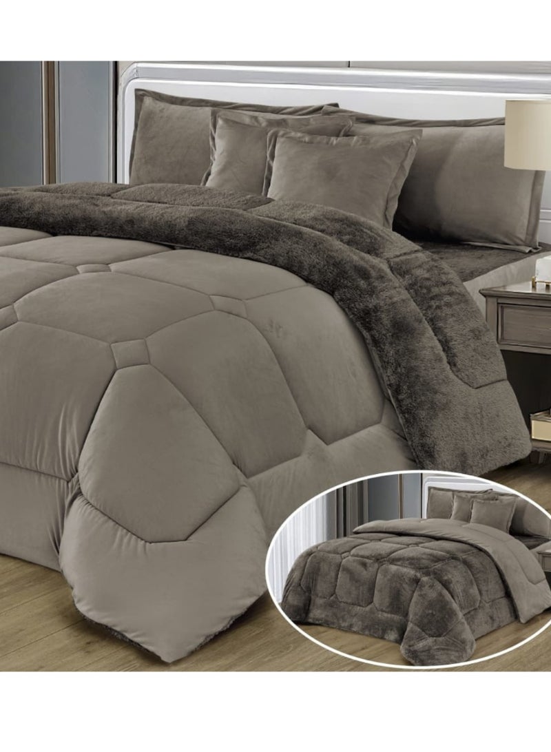Moon Double-sided winter Comforter, velvet side, faux fur side, fits a 200x120 bed - 4-piece Comforter set (1 Comforter + 1 mattress protector + 2 decorative pillowcases) - Image 2