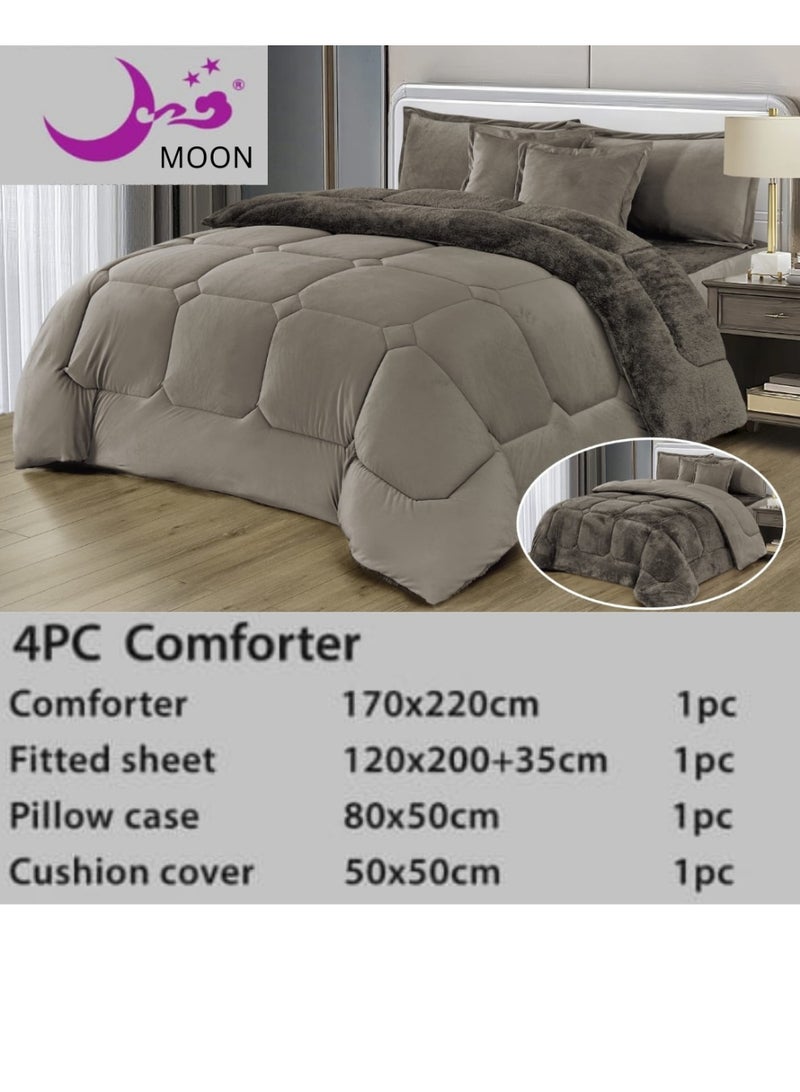 Moon Double-sided winter Comforter, velvet side, faux fur side, fits a 200x120 bed - 4-piece Comforter set (1 Comforter + 1 mattress protector + 2 decorative pillowcases) - Image 3