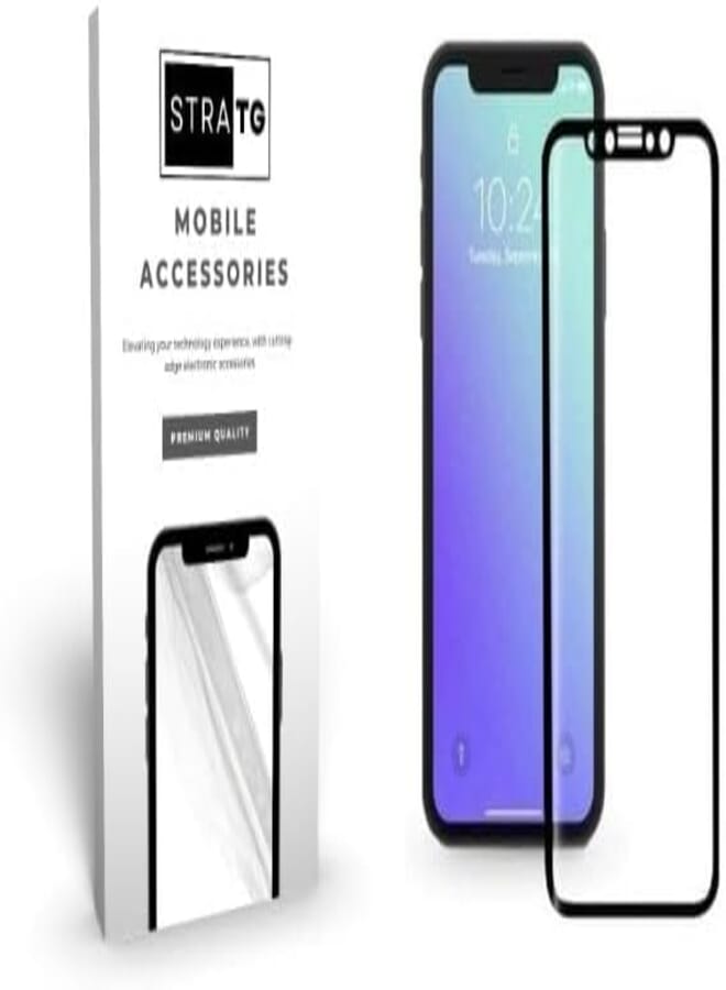 StraTG iPhone 12/12 Pro Glass Screen Protector - Crystal Clear Protection for Your Smartphone Display - Black Frame
