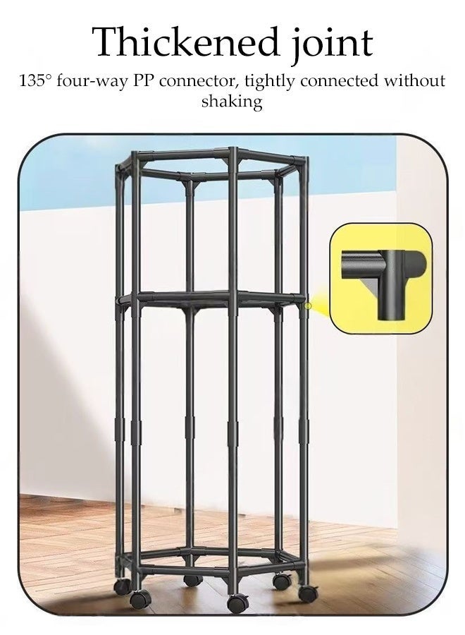 DUNISO Double layer Hexagon Clothes Drying Rack with 6 Wheels , Adjustable Large Clothes Hanger ,Laundry Stand for Indoor Outdoor,Space Saving (Black) - Image 5