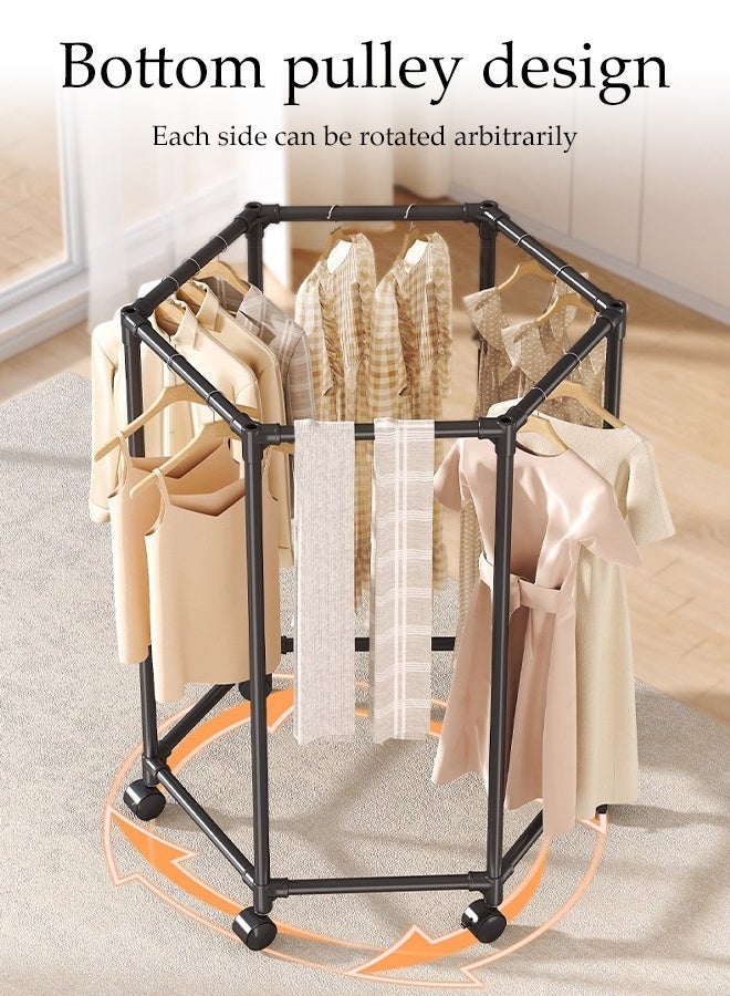 DUNISO Double layer Hexagon Clothes Drying Rack with 6 Wheels , Adjustable Large Clothes Hanger ,Laundry Stand for Indoor Outdoor,Space Saving (Black) - Image 3