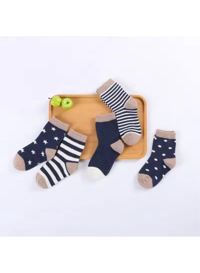 Lion Llama Kids Socks Set of 5 Pairs | Cotton Crew Socks for Girls | Stars | Stripes & Polka Dot Design