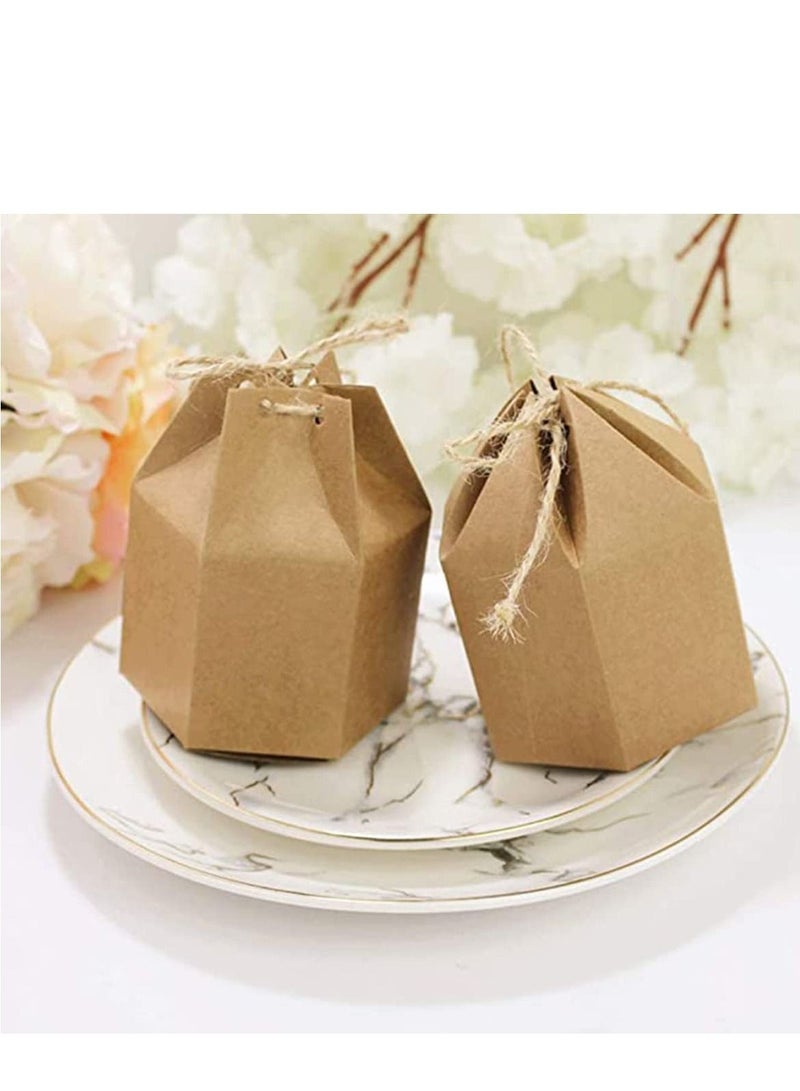 KASTWAVE 50 Pack Paper Gift Boxes Lantern Hexagon Kraft Paper Package Box with Twine Candy Chocolate Gift Packing Wrap with Rope Candy Packaging Box - Image 3