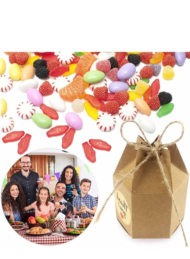 KASTWAVE 50 Pack Paper Gift Boxes Lantern Hexagon Kraft Paper Package Box with Twine Candy Chocolate Gift Packing Wrap with Rope Candy Packaging Box - Image 4