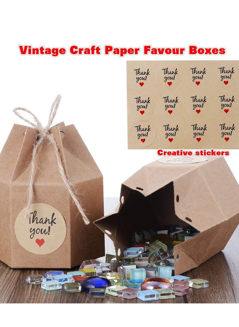 KASTWAVE 50 Pack Paper Gift Boxes Lantern Hexagon Kraft Paper Package Box with Twine Candy Chocolate Gift Packing Wrap with Rope Candy Packaging Box - Image 2