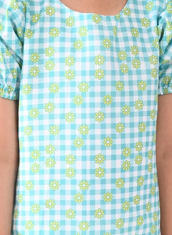 بونكيدز Girl's White & Multicolour 100% Cotton Printed Regular Fit Dress