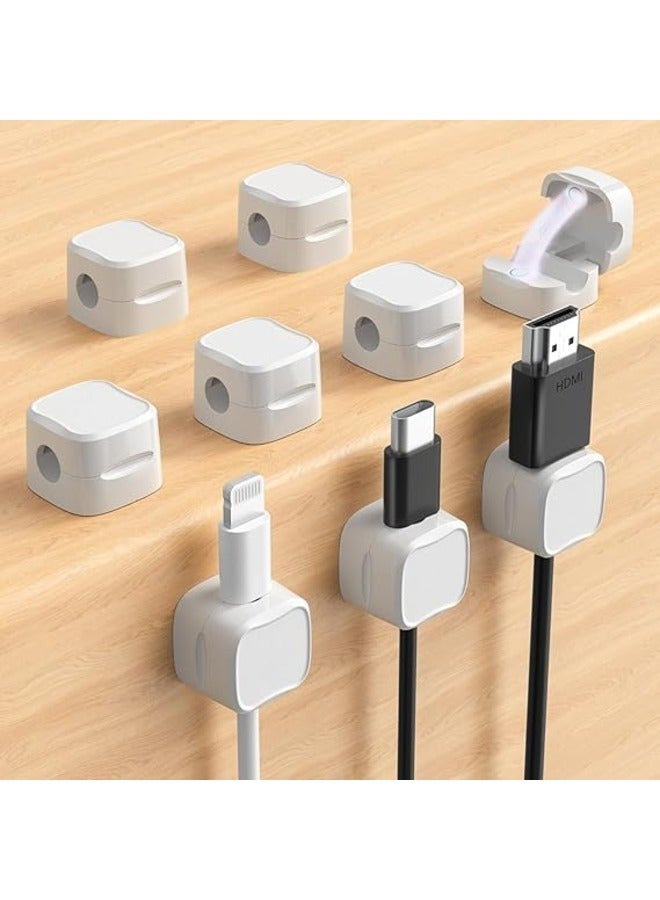 H.F.J HFJ 6-Pack Adhesive Cable Organizer – Charger and Cord Management Clips for Home, Office, Wall, Desktop, and Nightstand. Ideal for Power Cords, USB Cables, TV Wires, and PC Accessories. (WHITE) - Image 1