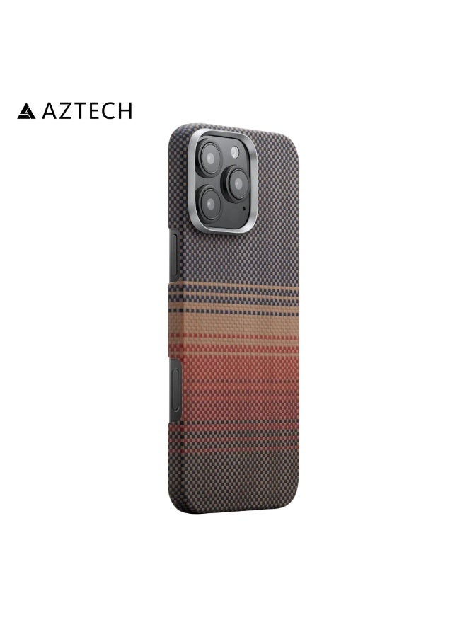 Aztech Premium Aramid Fiber Kevlar Case for iPhone 16 Pro Sunset Edition Black Orange Ultra Slim Lightweight Shockproof Protection MagSafe Compatible Anti Fingerprint Matte Finish Raised Camera and Screen Edges Slim Pocket Friendly Grippy Texture Precise Cutouts Qi Wireless Charging Friendly - Image 1