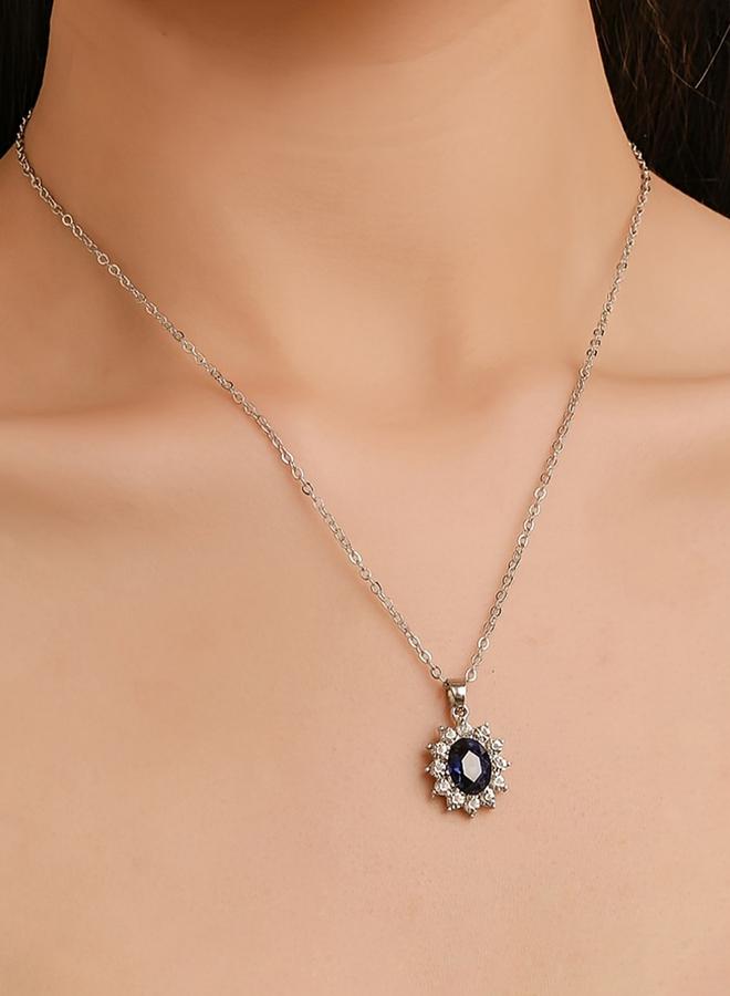 Take Two Big Blue Rhinestone Pendant Necklace with Earrings Set - Image 3