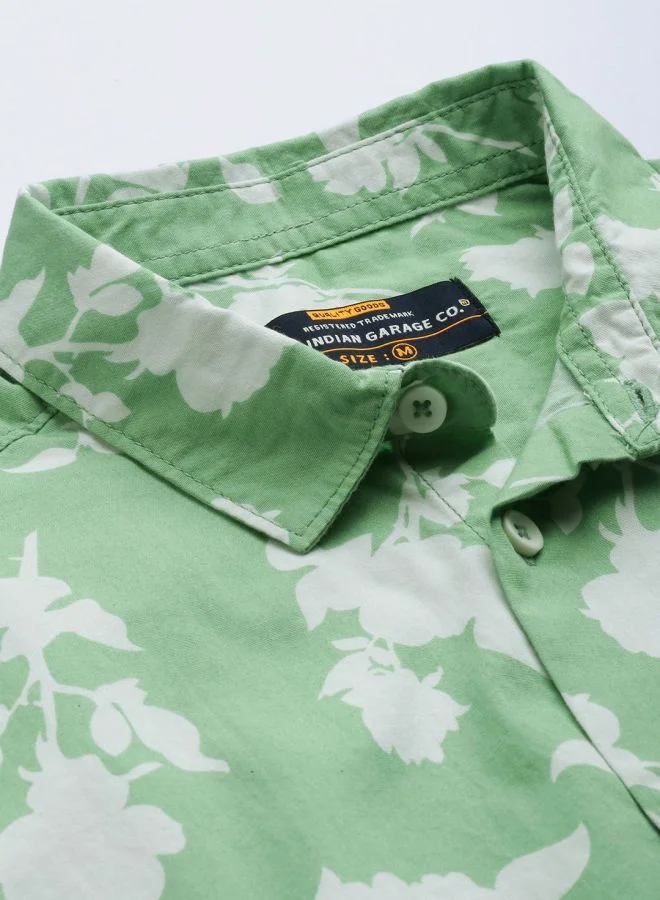 The Indian Garage Co Men Slim Fit Floral Printed Half Sleeves Spread Collar Resort Wear Shirt