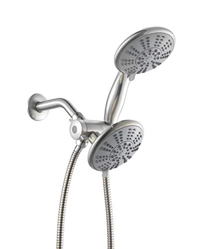 Ana Bath 5-Inch Anti-Clog High Pressure LARGE Dual Shower Head with Handheld Spray - 5 Unique Spray Modes/BRASS CONNECTOR/5 Ft Stainless Steel Hose/Spot Resist Brushed Nickel - Image 1