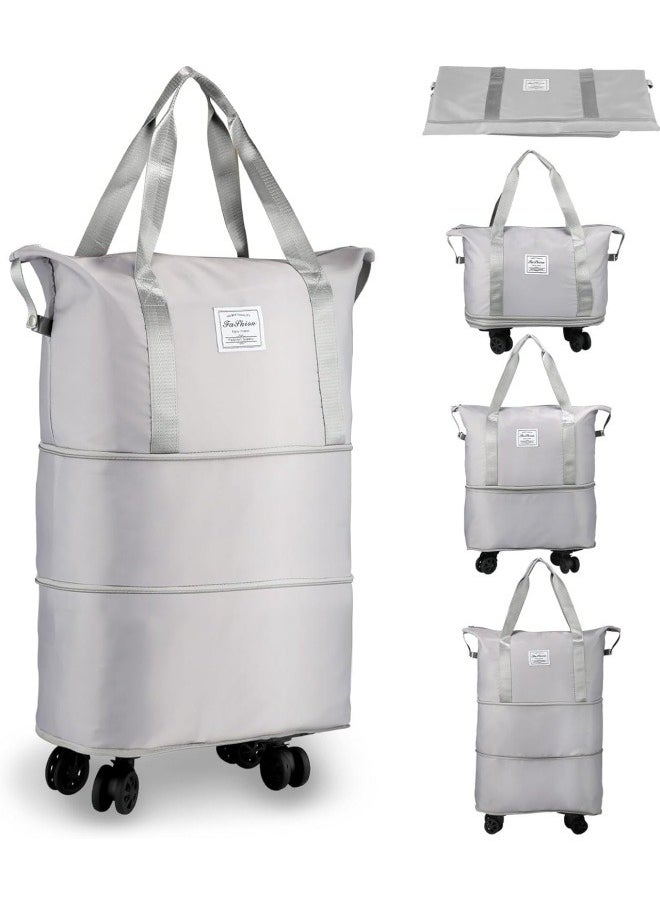 GGEROU - Travel Duffle Bag with Wheels, Expandable Foldable Duffle Bag, Rolling Luggage bag Carry on Duffel Bag, Shoulder Weekender Overnight Bag , Grey - Image 1