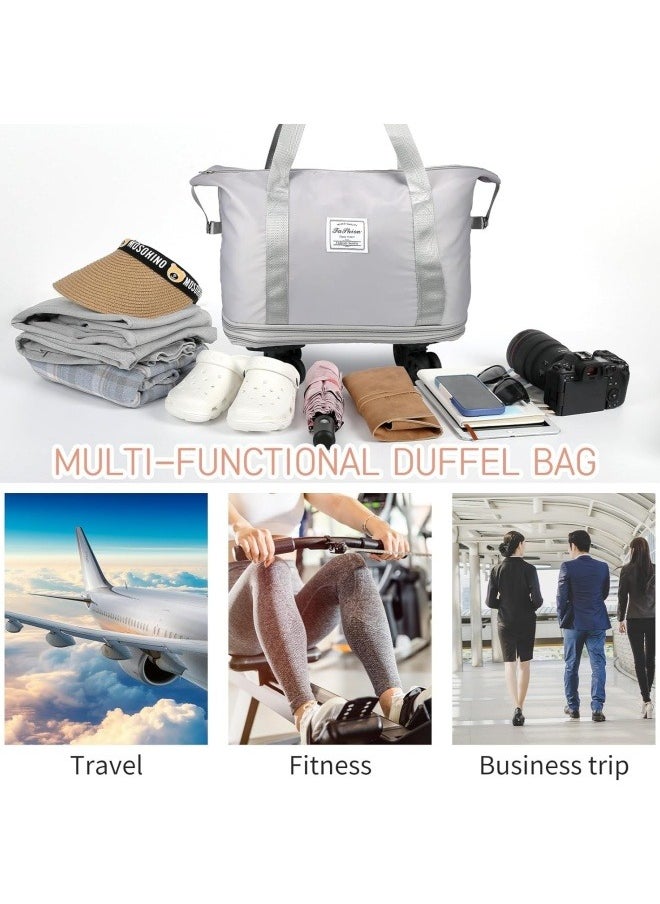 GGEROU - Travel Duffle Bag with Wheels, Expandable Foldable Duffle Bag, Rolling Luggage bag Carry on Duffel Bag, Shoulder Weekender Overnight Bag , Grey - Image 1