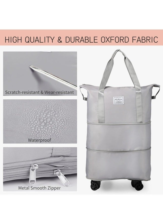 GGEROU - Travel Duffle Bag with Wheels, Expandable Foldable Duffle Bag, Rolling Luggage bag Carry on Duffel Bag, Shoulder Weekender Overnight Bag , Grey - Image 1