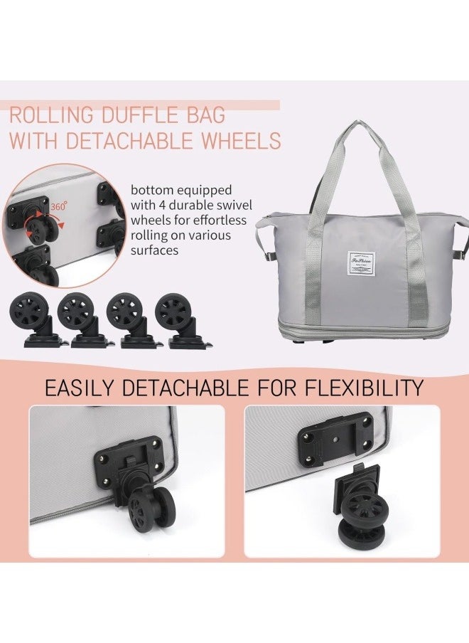 GGEROU - Travel Duffle Bag with Wheels, Expandable Foldable Duffle Bag, Rolling Luggage bag Carry on Duffel Bag, Shoulder Weekender Overnight Bag , Grey - Image 1