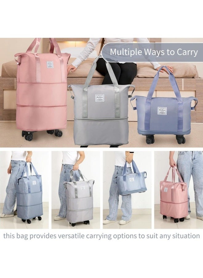 GGEROU - Travel Duffle Bag with Wheels, Expandable Foldable Duffle Bag, Rolling Luggage bag Carry on Duffel Bag, Shoulder Weekender Overnight Bag , Grey - Image 1