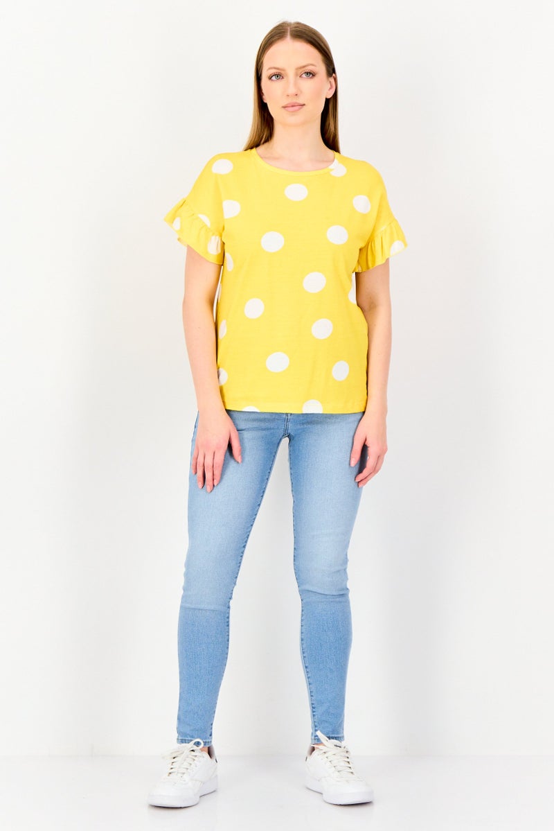 VERO MODA Women Round Neck Short Sleeve Polka Dots Blouse, Multicolor - Image 4