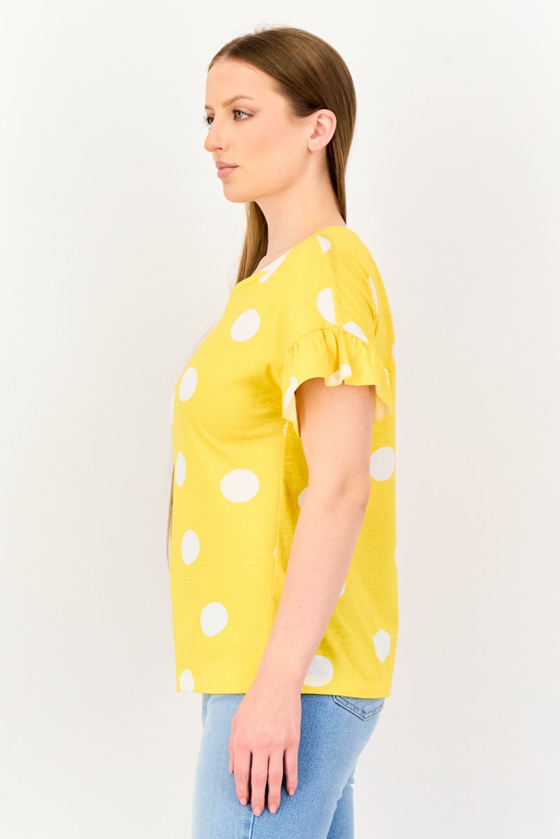 VERO MODA Women Round Neck Short Sleeve Polka Dots Blouse, Multicolor - Image 2