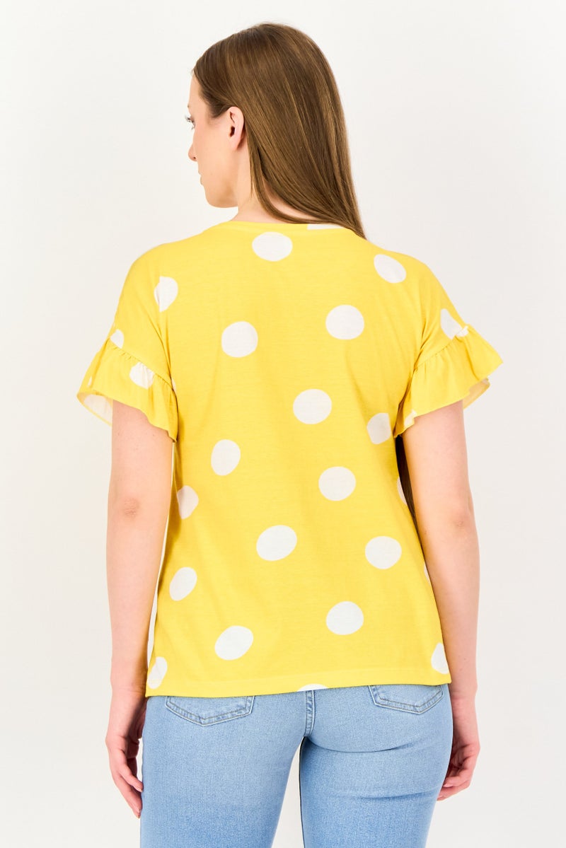 VERO MODA Women Round Neck Short Sleeve Polka Dots Blouse, Multicolor - Image 3
