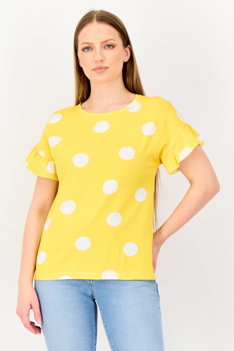 VERO MODA Women Round Neck Short Sleeve Polka Dots Blouse, Multicolor - Image 1