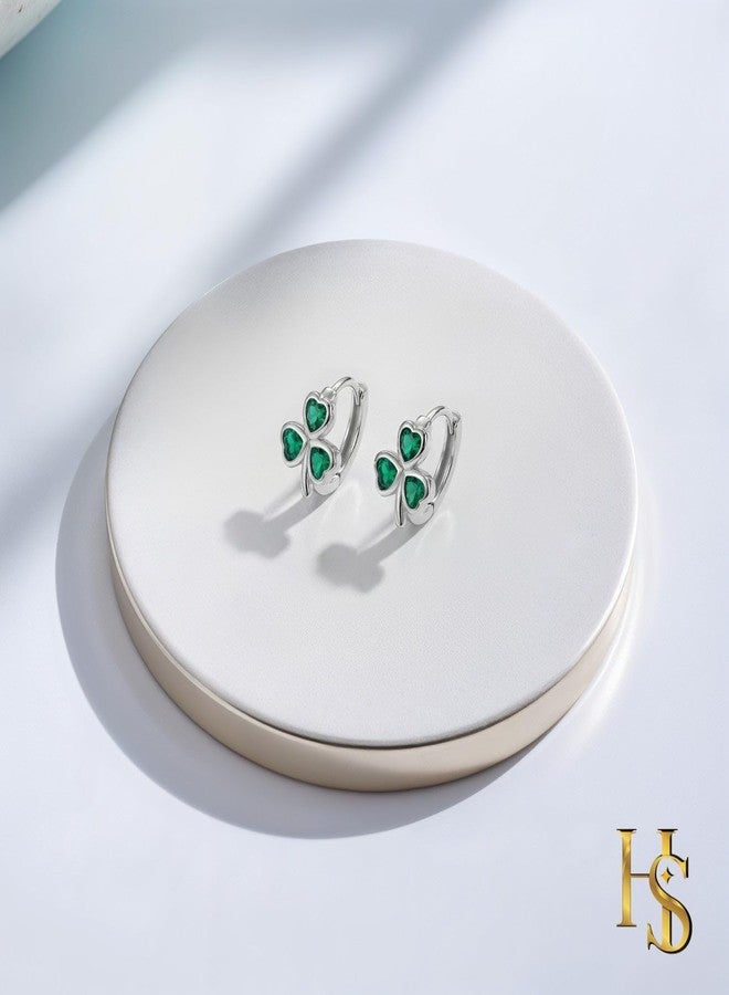 HighSpark St. Patrick's Day Earrings for Women | Green Shamrock Huggie Hoop Earrings | Irish Jewelry - Lovely Gift - Image 3