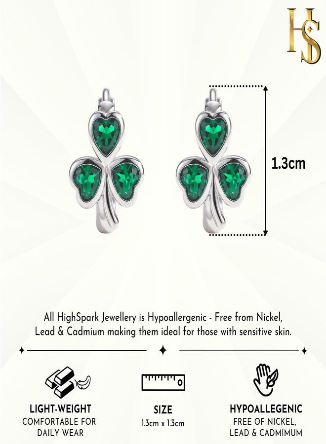 HighSpark St. Patrick's Day Earrings for Women | Green Shamrock Huggie Hoop Earrings | Irish Jewelry - Lovely Gift - Image 2
