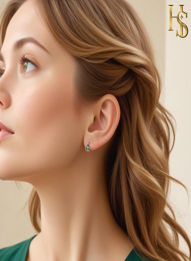 HighSpark St. Patrick's Day Earrings for Women | Green Shamrock Huggie Hoop Earrings | Irish Jewelry - Lovely Gift - Image 4
