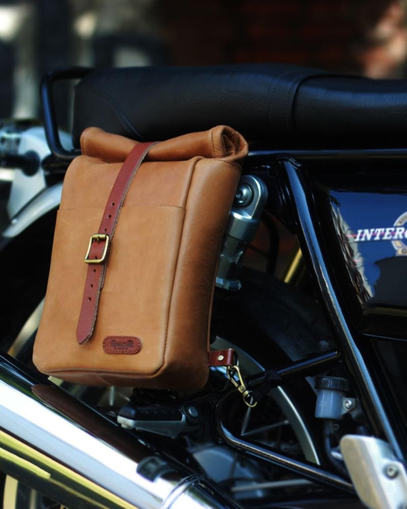 Trip Machine Company Genuine Leather Motorcycle Mount Roll Top Mini Pannier | Small Saddlebag | Unisex Messenger Bag for Phone, Wallet, Gloves & Sunglasses | Cross Bodybag | Shoulder Satchel Bag - Vintage Tan - Image 3