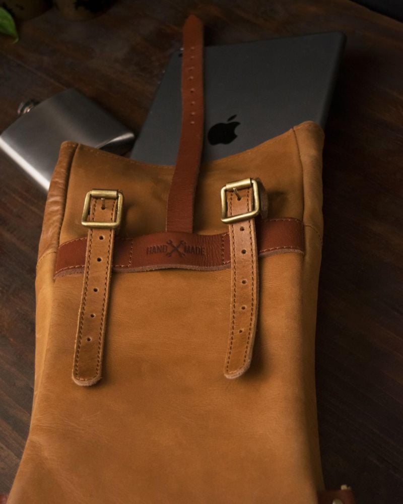 Trip Machine Company Genuine Leather Motorcycle Mount Roll Top Mini Pannier | Small Saddlebag | Unisex Messenger Bag for Phone, Wallet, Gloves & Sunglasses | Cross Bodybag | Shoulder Satchel Bag - Vintage Tan - Image 5
