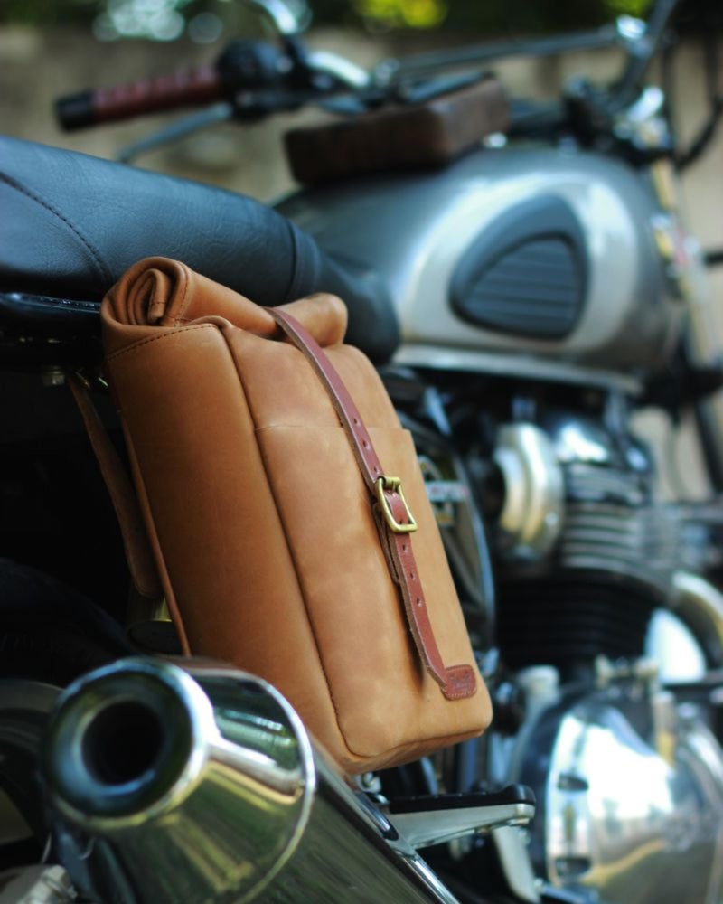 Trip Machine Company Genuine Leather Motorcycle Mount Roll Top Mini Pannier | Small Saddlebag | Unisex Messenger Bag for Phone, Wallet, Gloves & Sunglasses | Cross Bodybag | Shoulder Satchel Bag - Vintage Tan - Image 2