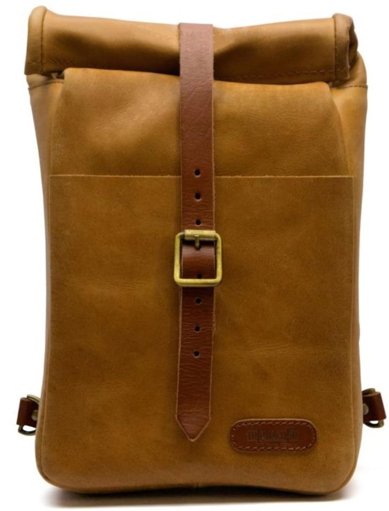 Trip Machine Company Genuine Leather Motorcycle Mount Roll Top Mini Pannier | Small Saddlebag | Unisex Messenger Bag for Phone, Wallet, Gloves & Sunglasses | Cross Bodybag | Shoulder Satchel Bag - Vintage Tan - Image 1