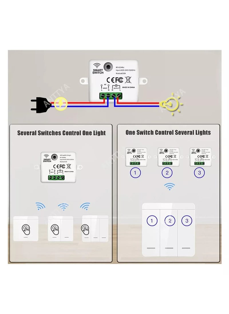 Generic - Touch Light Switch Wireless Remote Control 433MHz AC 85V-250V 10A Receiver 86 Wall Panel For Smart Home Ceiling Lamp LED - Image 1