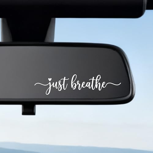 CRASHOT 3 Pcs Just Breathe Car Rearview Mirror Stickers Inspirational Rearview Mirror Stickers Motivational White Vinyl Decals Auto Exterior Interior Mirror Accessories for Women - Image 1