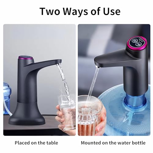 HiPiCok 5 Gallon Water Pump, Water Dispenser for 5 Gallon Bottle, USB-C Rechargeable Water Jug Dispenser, Portable Automatic Water Pump for Home, Black - Image 3