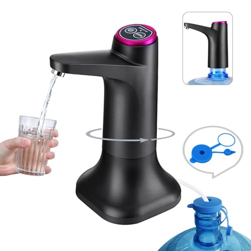 HiPiCok 5 Gallon Water Pump, Water Dispenser for 5 Gallon Bottle, USB-C Rechargeable Water Jug Dispenser, Portable Automatic Water Pump for Home, Black - Image 1