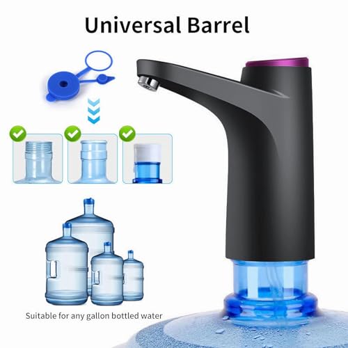 HiPiCok 5 Gallon Water Pump, Water Dispenser for 5 Gallon Bottle, USB-C Rechargeable Water Jug Dispenser, Portable Automatic Water Pump for Home, Black - Image 4