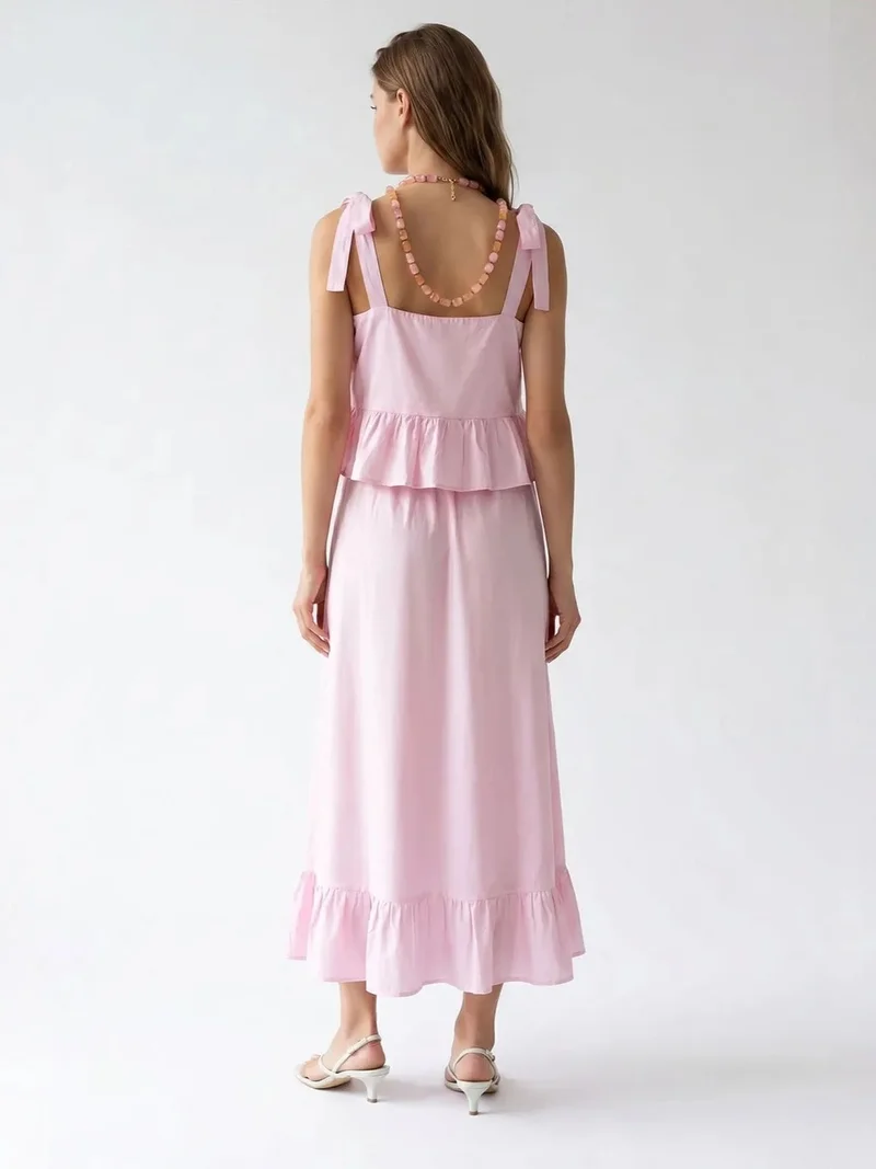 Mixray Powder Pink MIXRAY Women's Sleeveless A-line Midi Dress for Women | Best Price UAE