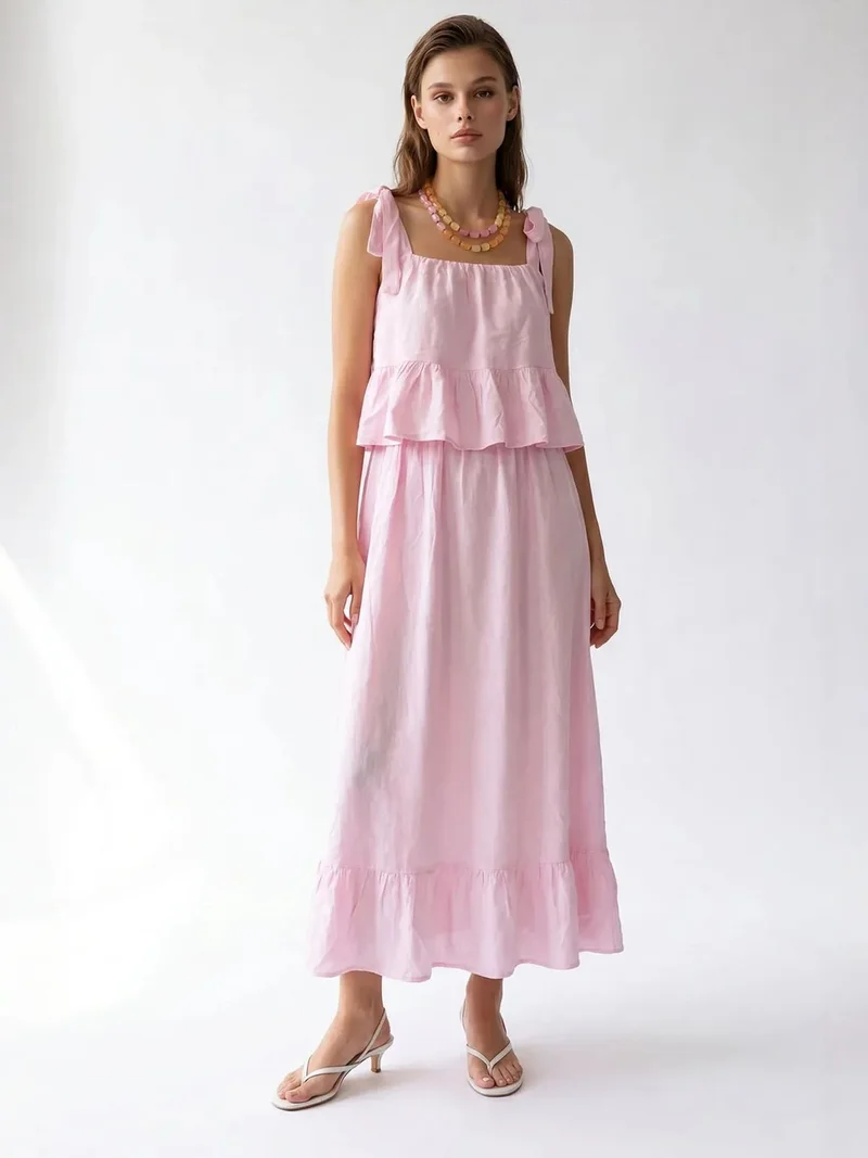 Mixray Powder Pink MIXRAY Women's Sleeveless A-line Midi Dress for Women | Best Price UAE