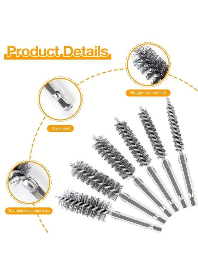 6pcs Stainless Steel Bore Brushes 8 19mm 1 4 Hex Shank Rust Removal Pipe Cleaning Drill Accessories - Image 3