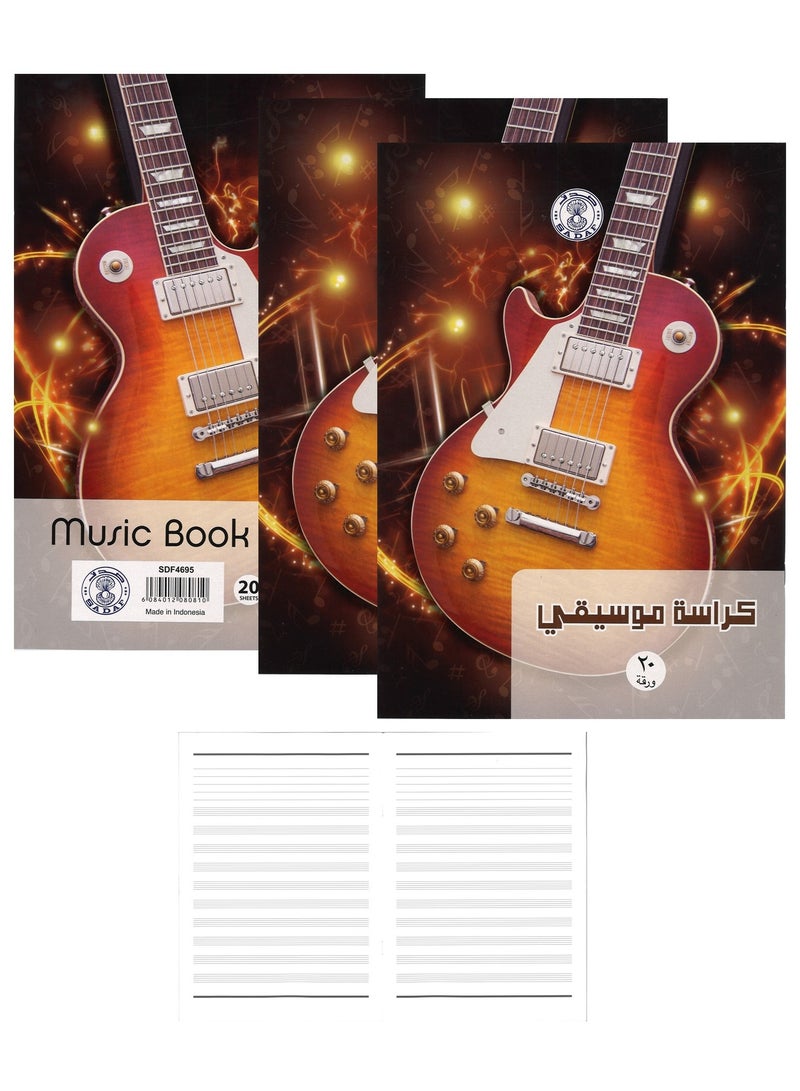 Sadaf 3-Piece A4 Size Music Notebook 20 Sheets Assorted Colours - Image 1