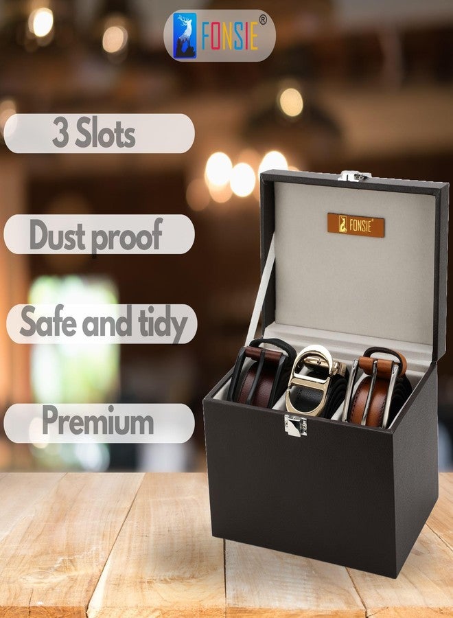 Fonsie® Brown Belt Organizer Rack Box for Wardrobe, Closet, Drawer Storage organizing Belts Holder Faux Leather 3 Slot. - Image 2