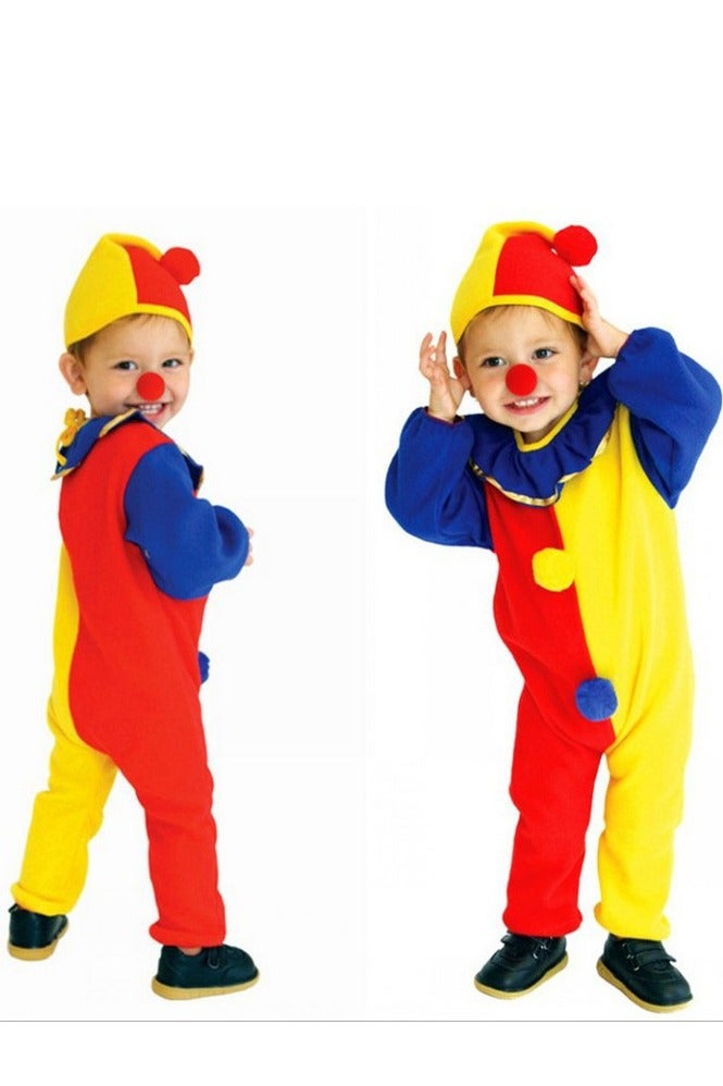 Halloween children's 3-piece clown set, including hat, nose and jumpsuit. Costumed party costume for children, cute and playful clown outfit. - Image 1