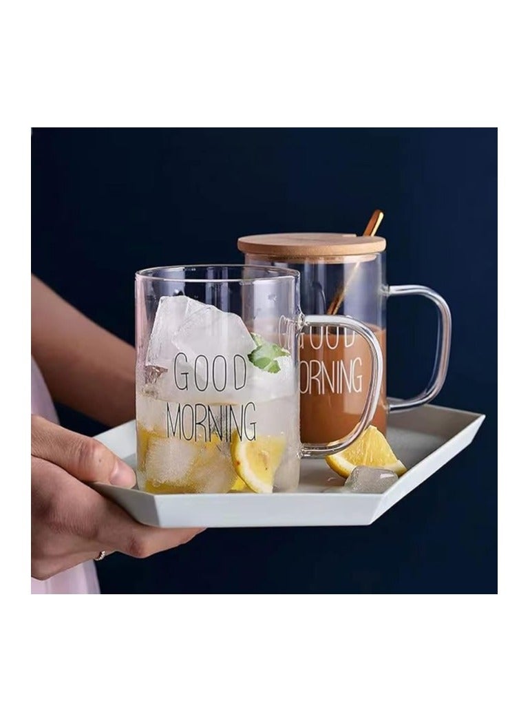 Spaceshoop Premium Thermal Glass Mugs with Printed Good Morning and Handles for Juice Tea Coffee 450ml - Image 2