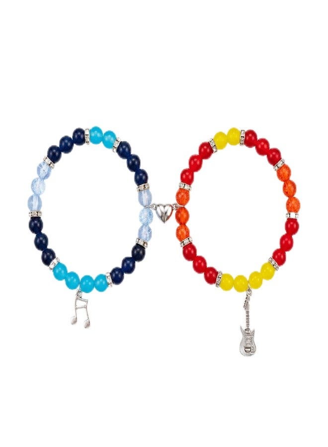SAVITO Matching Bracelets for Couples, Rumi Jinu Friendship Bracelet with Heart Buckle, Korean pop Musical Symbol Beaded Stretch Bracelets, Christmas Valentine's Day Jewelry Gift for Couple Best Friend - Image 1