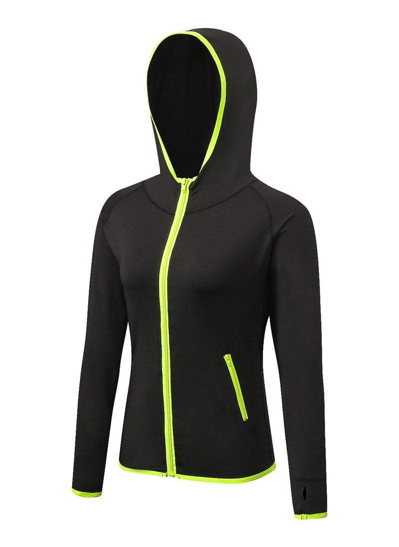 Loquat Women Quick Dry Breathable Elastic Coat Black/Green  - Image 1